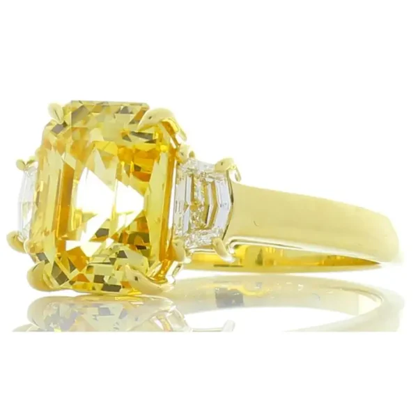 5.05 Carat Asscher Cut Yellow Sapphire and Cadillac Diamond Ring GII Certified