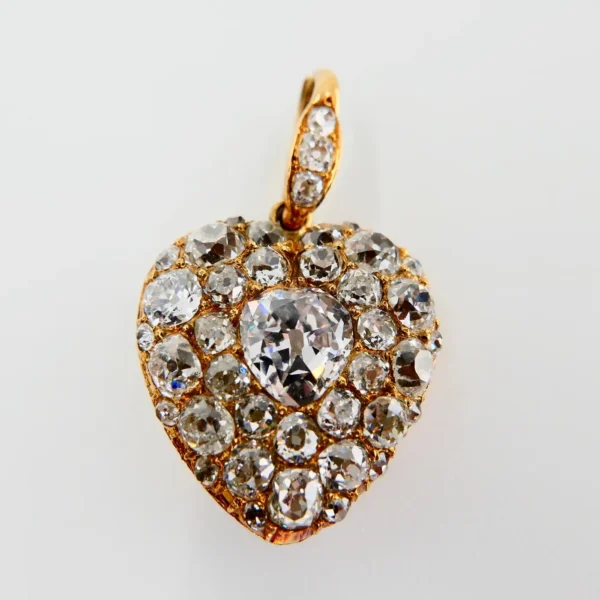 Important Old Mine Cut Heart Locket Pendant and Diamond Necklace, Certified - Image 8