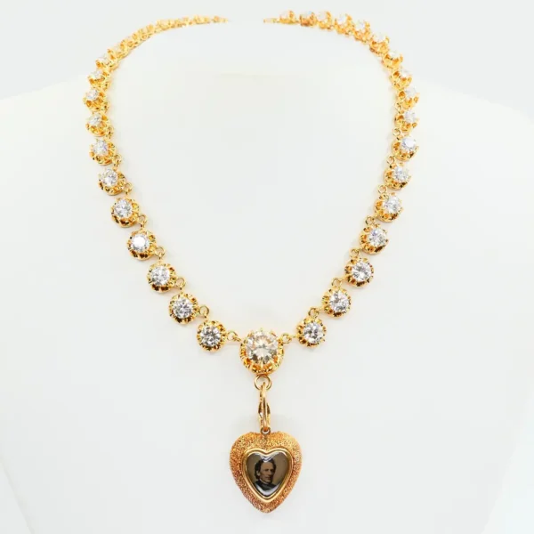 Important Old Mine Cut Heart Locket Pendant and Diamond Necklace, Certified - Image 2