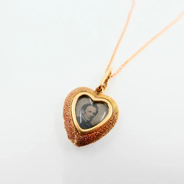 Important Old Mine Cut Heart Locket Pendant and Diamond Necklace, Certified - Image 15