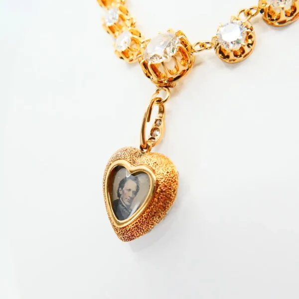 Important Old Mine Cut Heart Locket Pendant and Diamond Necklace, Certified - Image 10