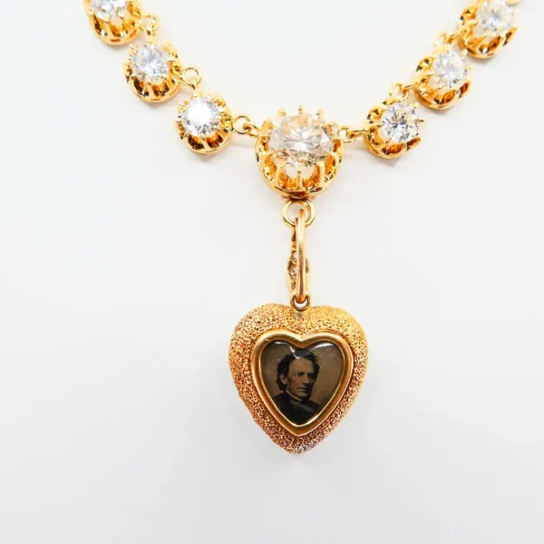 Important Old Mine Cut Heart Locket Pendant and Diamond Necklace, Certified - Image 17