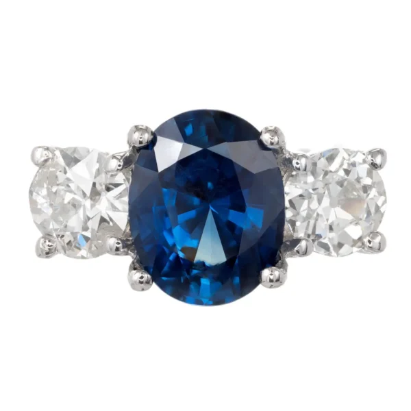 Peter Suchy 5.77 Carat Sapphire Diamond Three-Stone Platinum Engagement Ring - Image 3