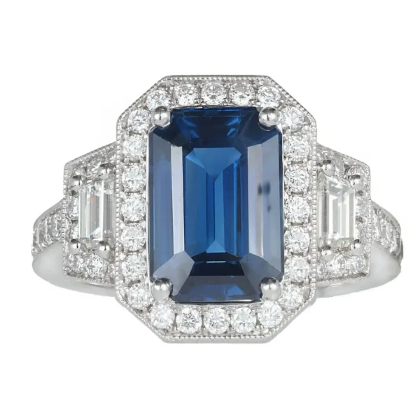 Peter Suchy GIA 3.88 Carat Sapphire Halo Diamond Platinum Engagement Ring - Image 2