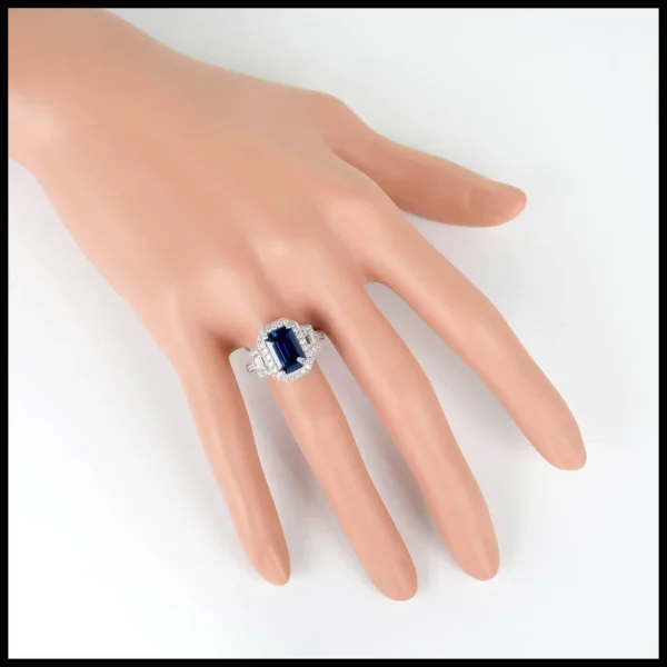 Peter Suchy GIA 3.88 Carat Sapphire Halo Diamond Platinum Engagement Ring - Image 7