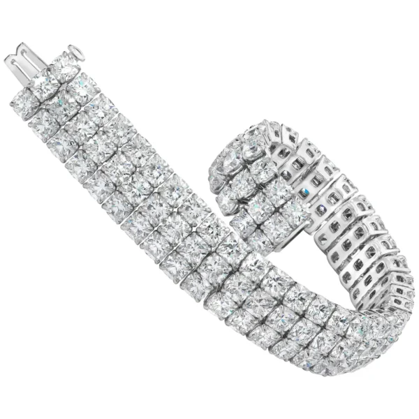 Roman Malakov 44.30 Carat Total Cushion Cut Diamond Three-Row Tennis Bracelet - Image 2