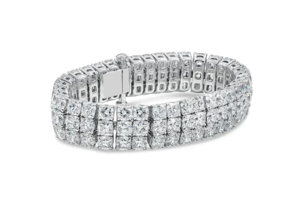 Roman Malakov 44.30 Carat Total Cushion Cut Diamond Three-Row Tennis Bracelet - Image 4