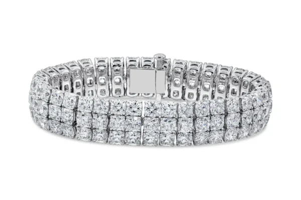 Roman Malakov 44.30 Carat Total Cushion Cut Diamond Three-Row Tennis Bracelet