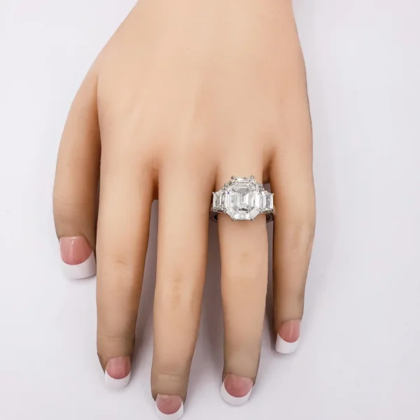Roman Malakov 6.08 Carat Step Cut Diamond Three-Stone Engagement Ring - Image 5