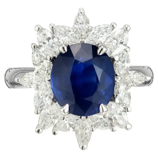 Sapphire Diamond Halo Platinum Engagement Ring GIA Certified 3.93 Carat - Image 3