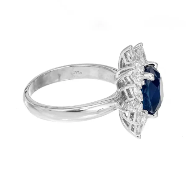 Sapphire Diamond Halo Platinum Engagement Ring GIA Certified 3.93 Carat - Image 6
