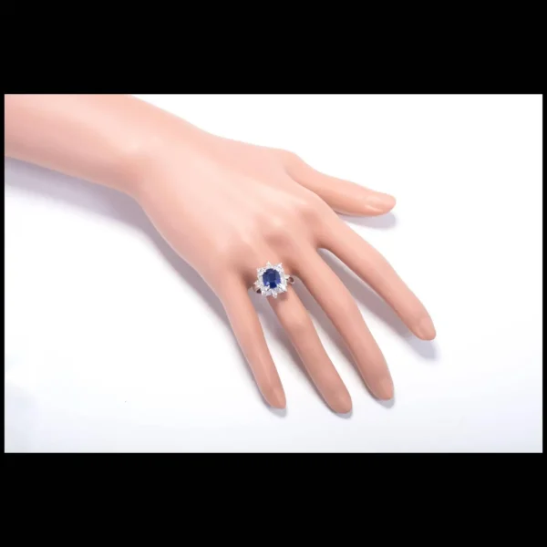 Sapphire Diamond Halo Platinum Engagement Ring GIA Certified 3.93 Carat - Image 5