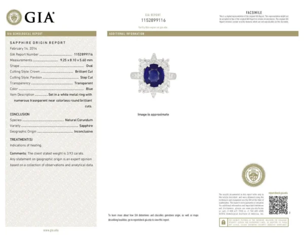 Sapphire Diamond Halo Platinum Engagement Ring GIA Certified 3.93 Carat - Image 4
