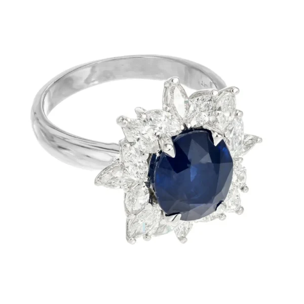 Sapphire Diamond Halo Platinum Engagement Ring GIA Certified 3.93 Carat - Image 2