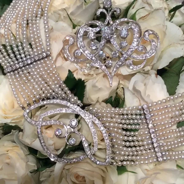 Seed Pearl Diamond Platinum Gold Choker Necklace - Image 2