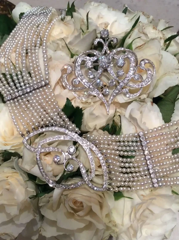 Seed Pearl Diamond Platinum Gold Choker Necklace - Image 5
