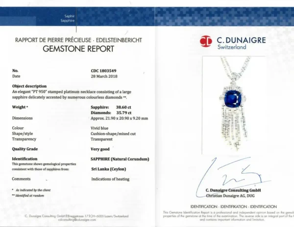 Spectra Fine Jewellery 38.60 Carat Ceylon Sapphire Diamond Platinum Necklace - Image 3