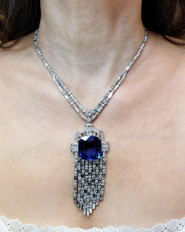 Spectra Fine Jewellery 38.60 Carat Ceylon Sapphire Diamond Platinum Necklace - Image 4