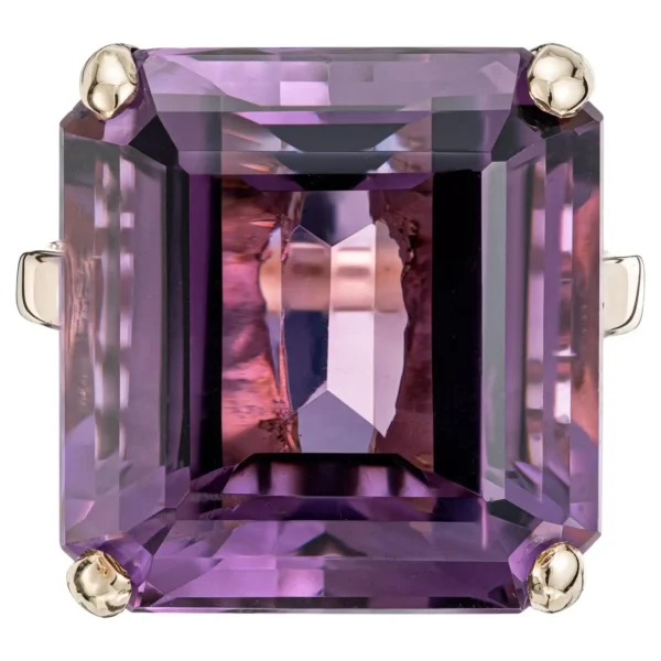 Square Purple Amethyst Gold Cocktail Ring 17.00 Carat - Image 3