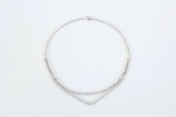 Two Row Diamond Platinum Tennis Necklace - Image 2