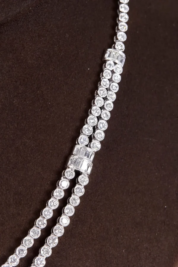 Two Row Diamond Platinum Tennis Necklace - Image 4
