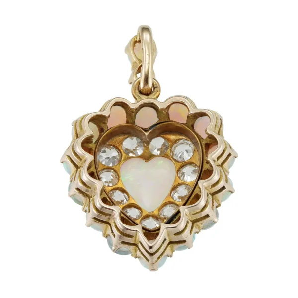 Victorian Opal Diamond Gold Heart Pendant - Image 3