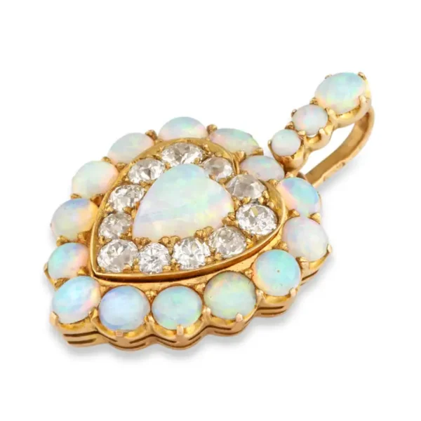 Victorian Opal Diamond Gold Heart Pendant