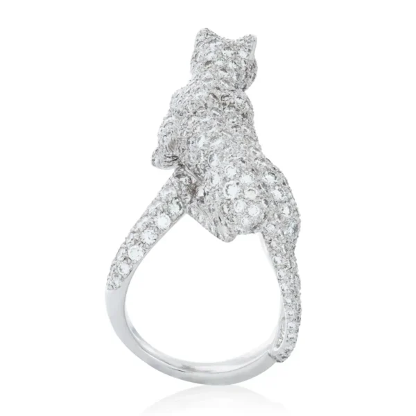 Vintage 18kwg Panthere De Cartier Diamond, Emerald & Onyx Walking Panther Ring - Image 7