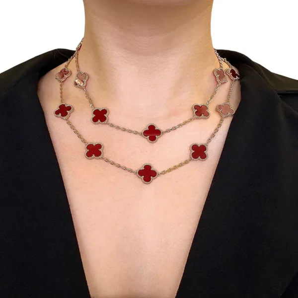 Vintage Alhambra 20 Motif Carnelian Necklace - Image 6