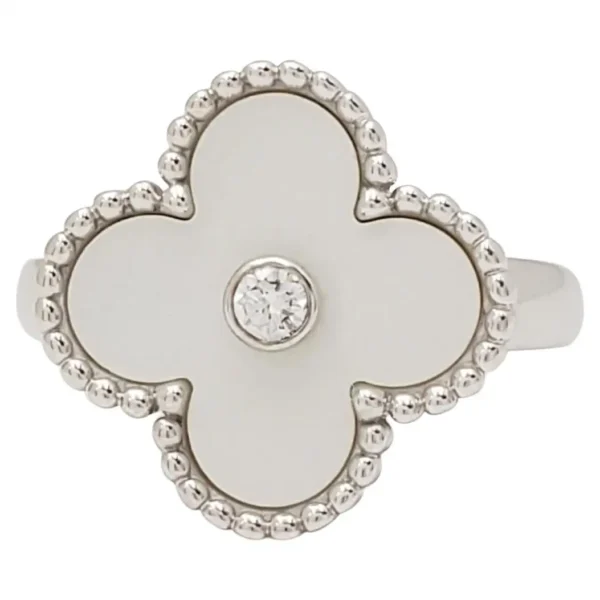 Vintage Alhambra Mother of Pearl and Diamond Ring - Image 3