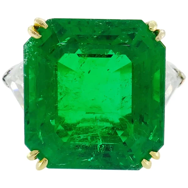 Vintage Harry Winston Emerald Diamond Platinum Ring 14.04 Carat Colombian AGL - Image 2