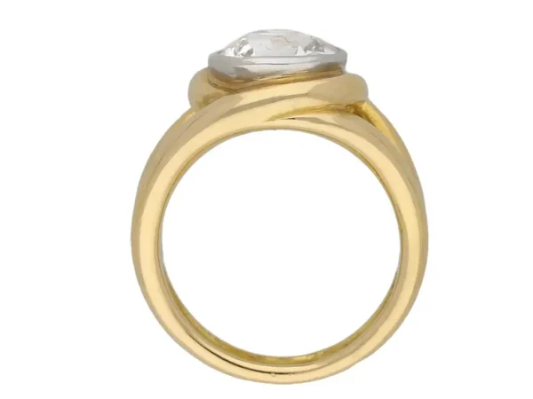 Vintage Solitaire Cushion Shape Old Mine Diamond Ring, French, circa 1950 - Image 2