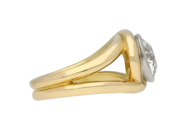 Vintage Solitaire Cushion Shape Old Mine Diamond Ring, French, circa 1950 - Image 3