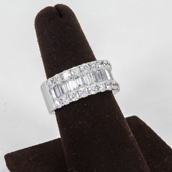 Wide Round and Baguette Diamond Gold Band - Image 2