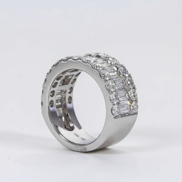 Wide Round and Baguette Diamond Gold Band - Image 3