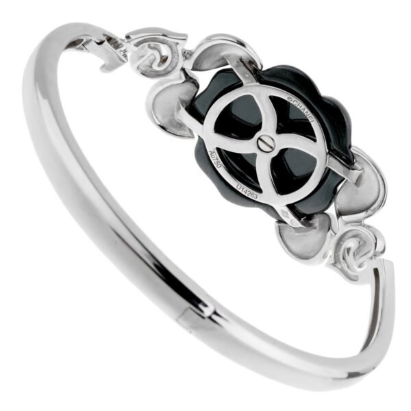 Chanel Camellia Onyx Diamond White Gold Bangle Bracelet - Image 2